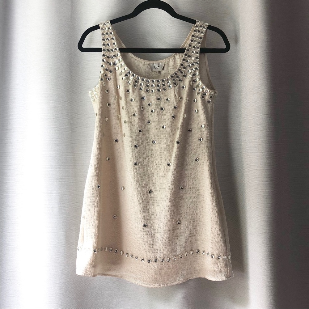 Eci jeweled cream colored tunic top